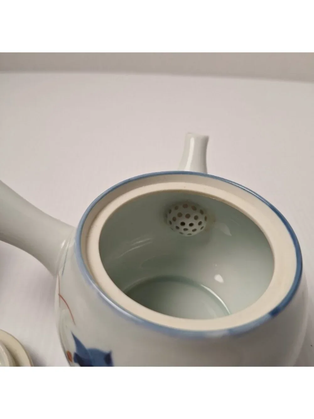 VINTAGE JAPANESE KYUSU MID CENTURY MODERN PORCELAIN TEAPOT SIDE HANDLE FLORAL